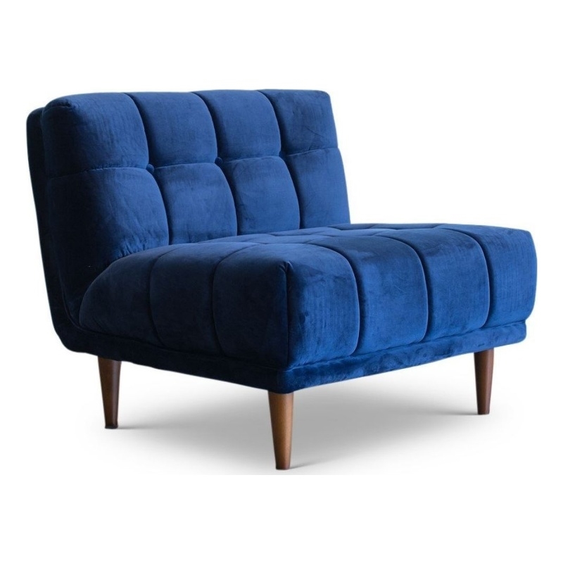 Allen Mid Century Modern Furniture Style Armless Navy Blue Velvet Lounge Chair
