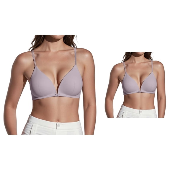Slim Shoulder Straps Front Buttoned Wireless Bra for Women, Thin Summer Seamless Triangle Cup Lightly Lined No Steel Rings Close-Fitting Small Chest Support