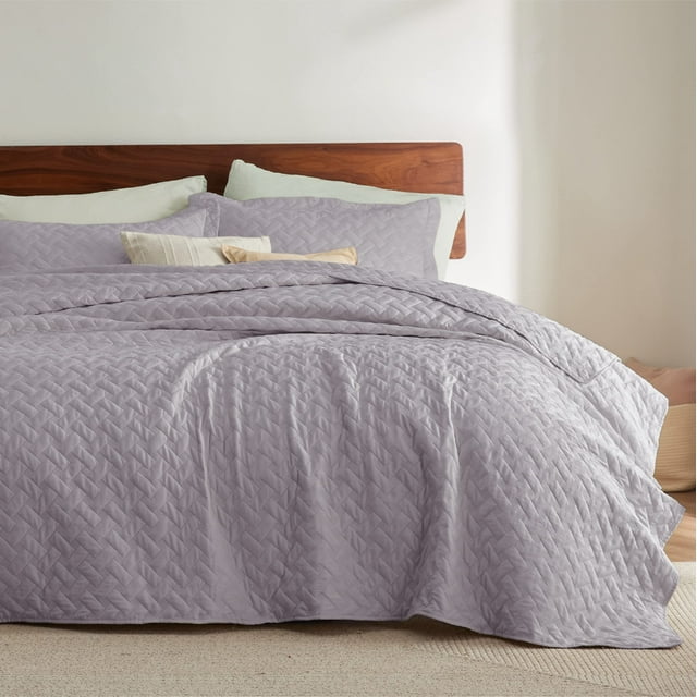 Colcha Bedsure tamaño queen, ligera, violeta, con 2 fundas de almohada