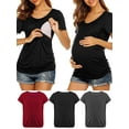 thumbnail image 2 of Spencer Women's Maternity Nursing Top Short Sleeve Maternity Shirt Breastfeeding Tee Shirt Double Layer Pregnancy Shirt Blouse Pregnancy Clothes (Gray,2XL), 2 of 9