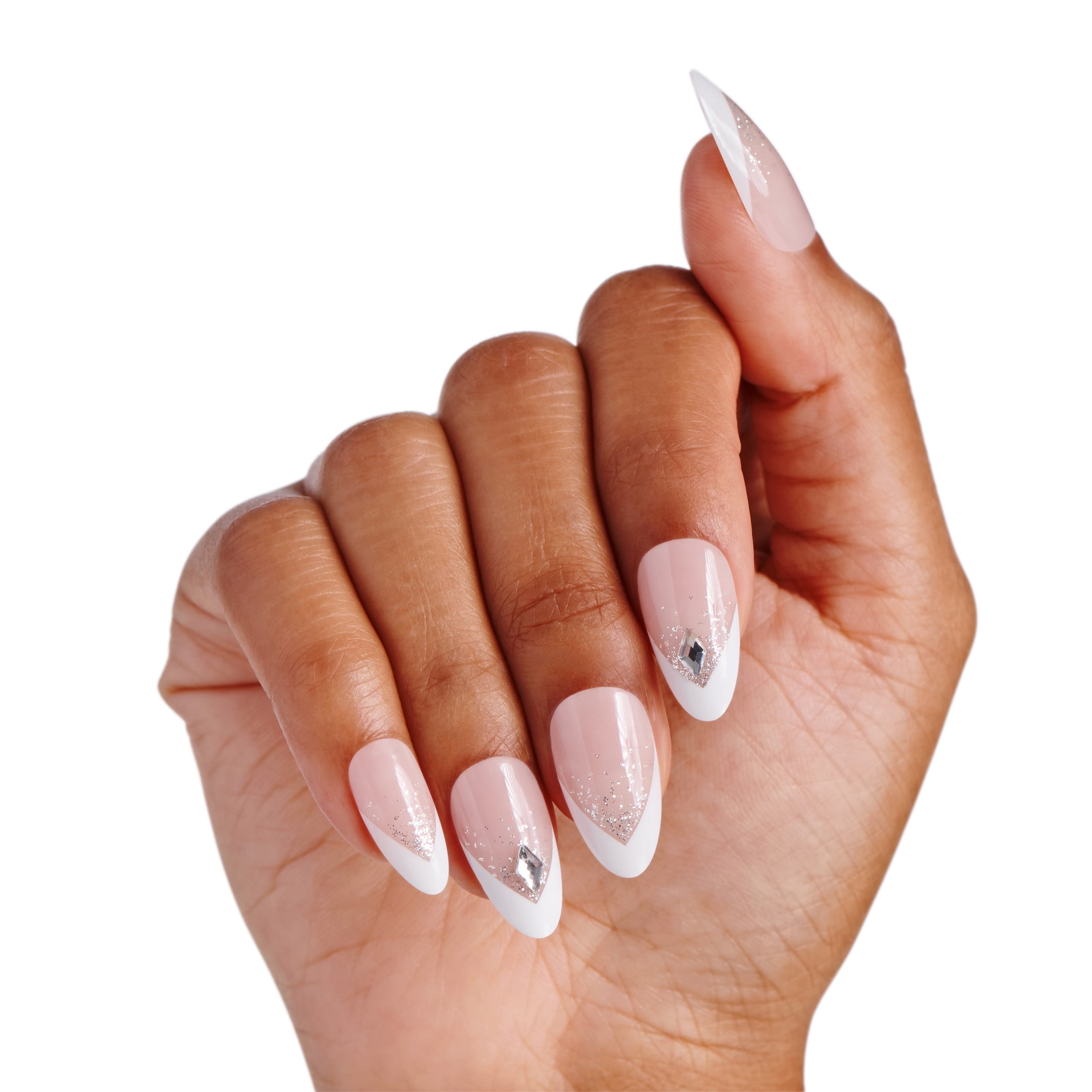 KISS Classy Premium, Press On Nails, Croissant City, White, Medium Almond, 30 Count
