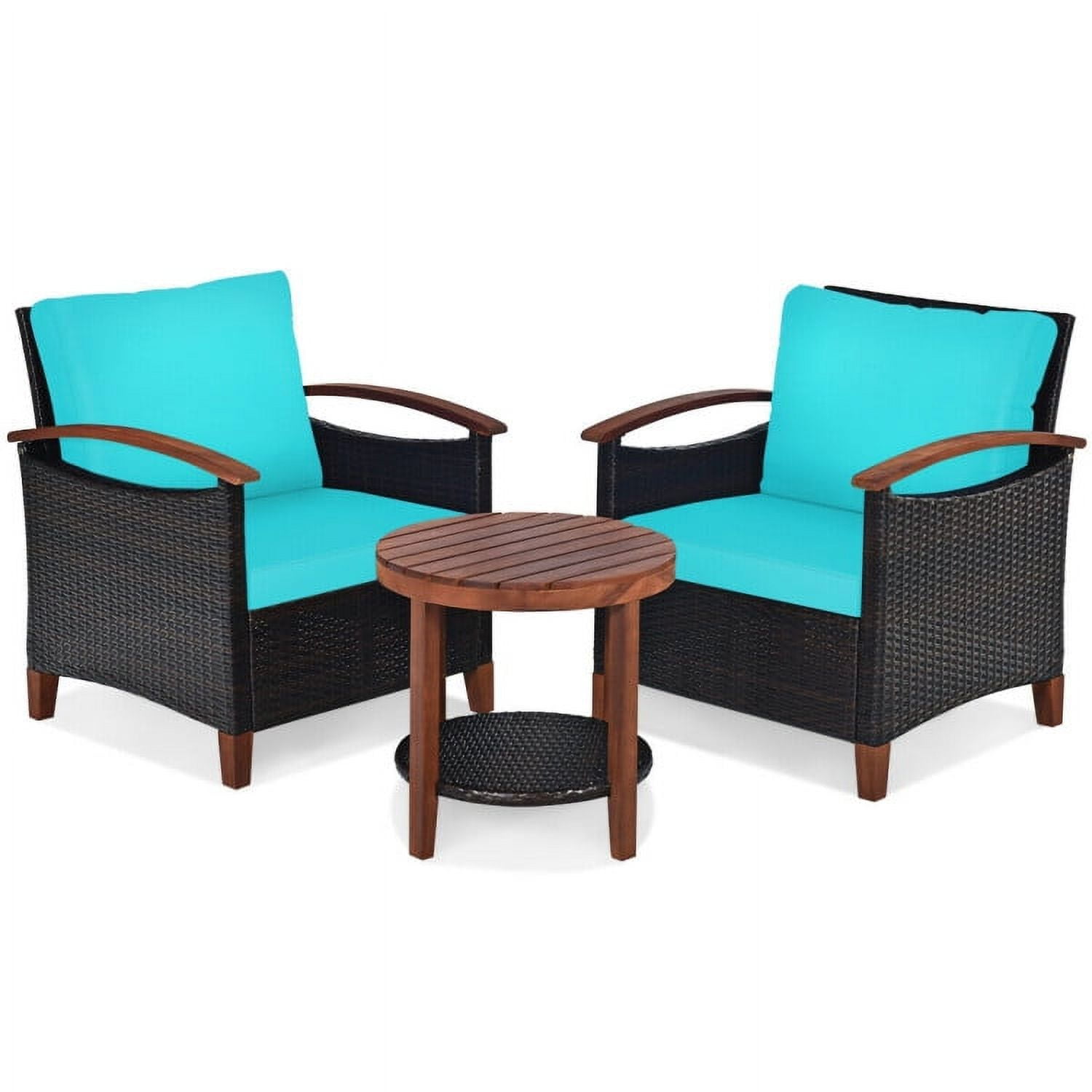 Aimee Lii 3 Pieces Patio Rattan Furniture Set with Washable Cushion and Acacia Wood Tabletop, Small Patio Set, A-Turquoise Aimee Lii 3 Pieces Patio Rattan Furniture Set with Washable Cushion and Acacia Wood Tabletop, Small Patio Set, A-Turquoise