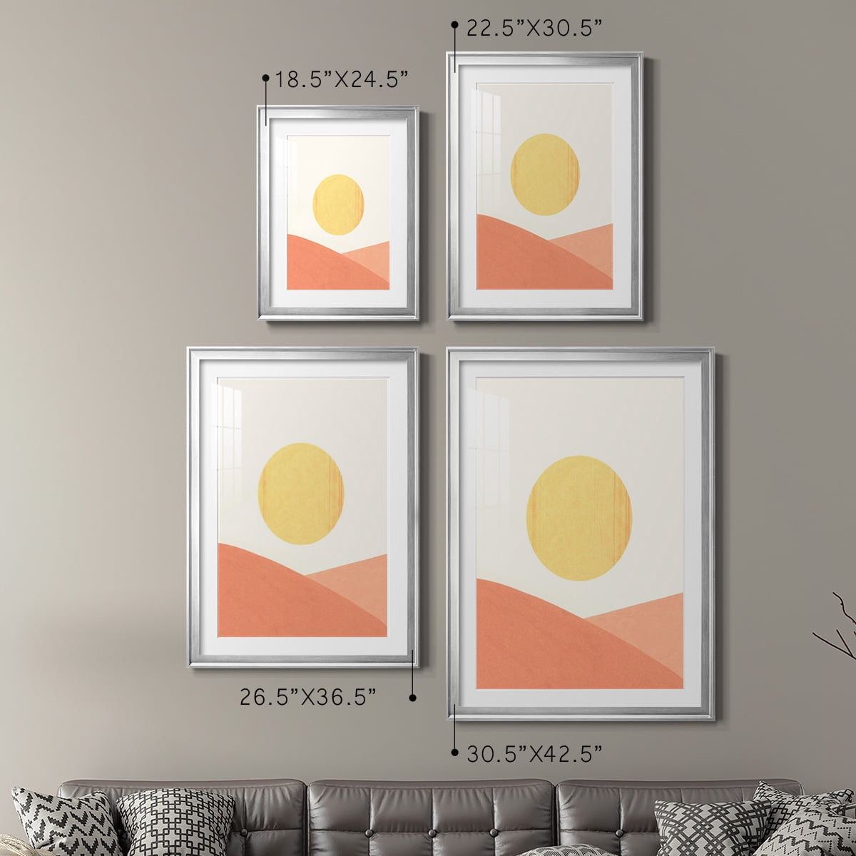 Wexford Home Simple Boho Sun I Premium Framed Print, 30.5" x 42.5" - Ready to Hang, Silver (Set of 2)