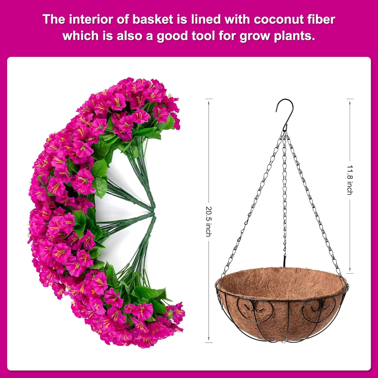 Hanging Artificial Flowers Basket, Fake Hanging Plant, Silk Orchid Flowers, Faux Flower Arrangement for Outdoor Garden Yard Pouch Patio Indoor Home Decoration