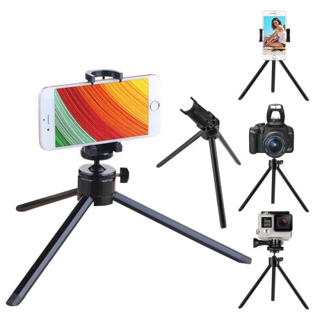 EEEkit Aluminum Alloy Tripod Stand with Phone Holder 360° Rotating Universal Desktop Camera Tripod Mount Fit for iPhone Samsung Android Smartphone GoPro Black