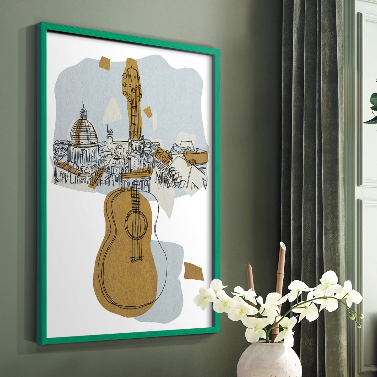 Rehearsal III Framed Print in Green Solid Wood Framed Print No Nail Hanging