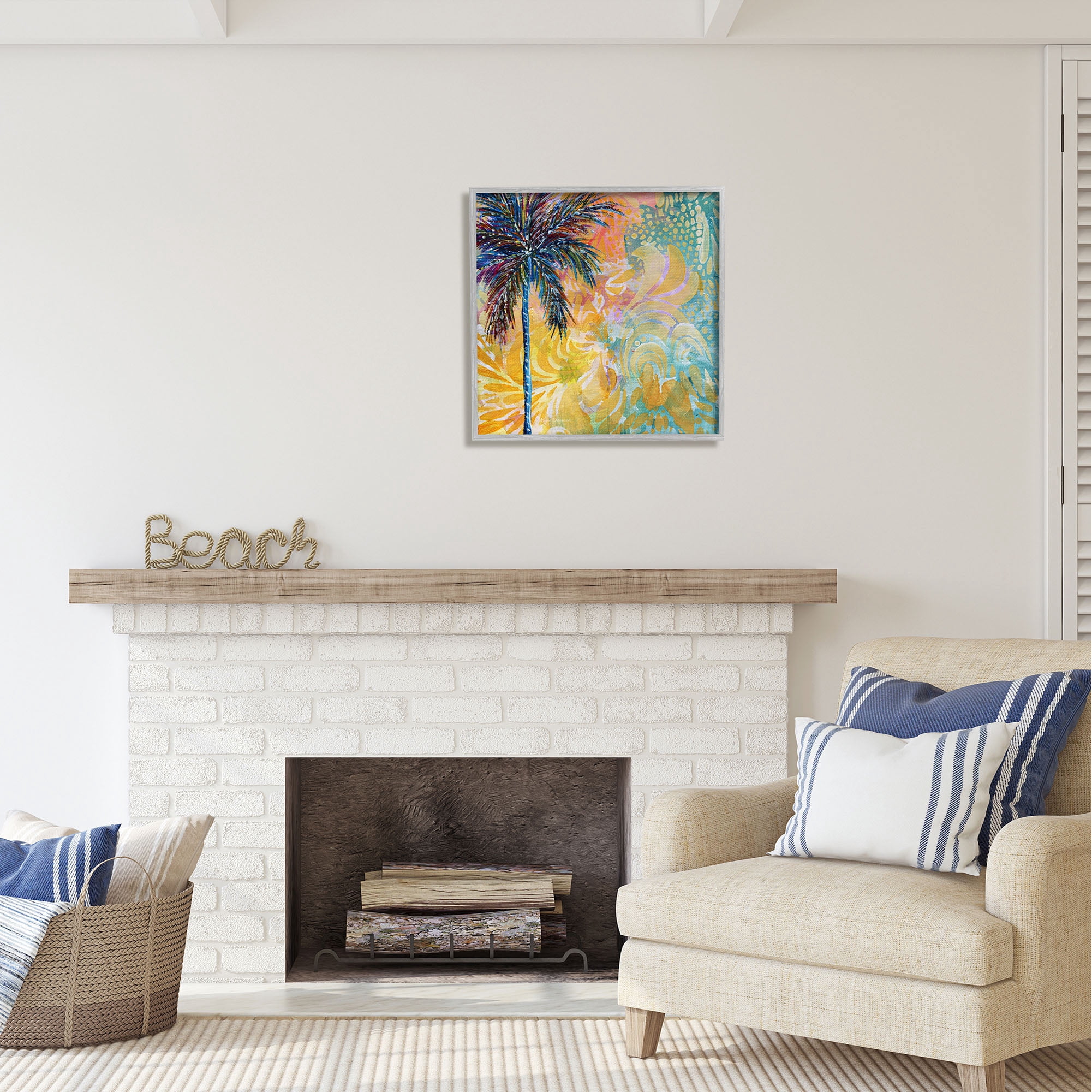 Stupell Industries Tropical Patterned Palm Abstract Painting Gray Framed Art Print Wall Art, 24 x 24
