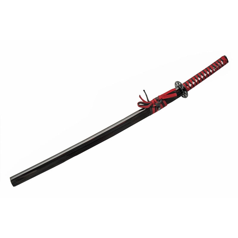 SZCO 39 Inch Decorative Samurai Style Sword Red Black Blade Carbon Steel 1045 Wood Scabbard Display Collectible Traditional Design Home Decor