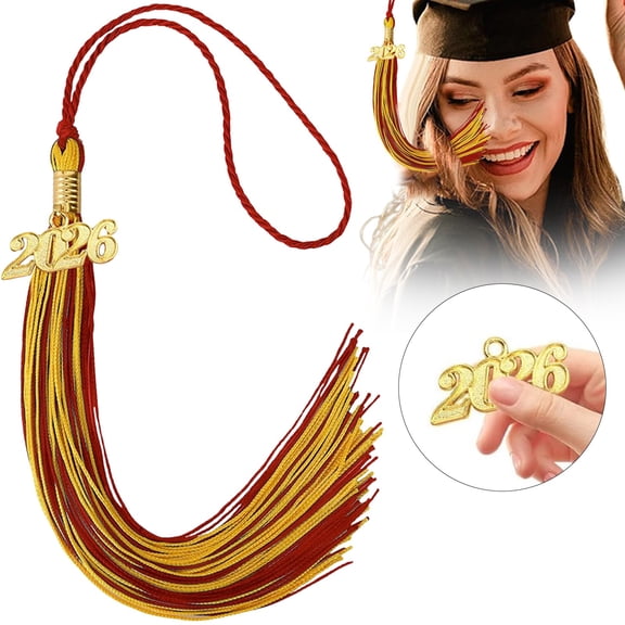 Graduation Tassel with Year Charm Class of 2026 Cap Tassel Pendant Decoration for Graduation Cap Gown Ceremony Keepsake Graduation Accessory,1 PC,Red yellow