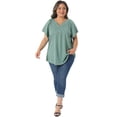 thumbnail image 3 of Women's Plus V Neck Short Sleeve Eyelet Embroidery Casual Blouse 4X Green, 3 of 6
