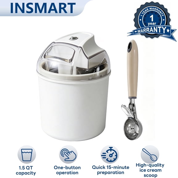 INSMART Electric Ice Cream Maker,1.5 QT Freezer Bowl for Healthy & Homemade Frozen Yogurt, Sorbet and Gelato, Mini Kitchen Appliance Ideal for Summer Desserts for Kids.