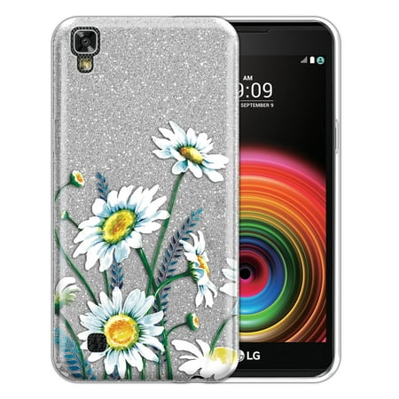 FINCIBO Silver Gradient Glitter Case, Sparkle Bling TPU Cover for LG X Power K450, Daisies