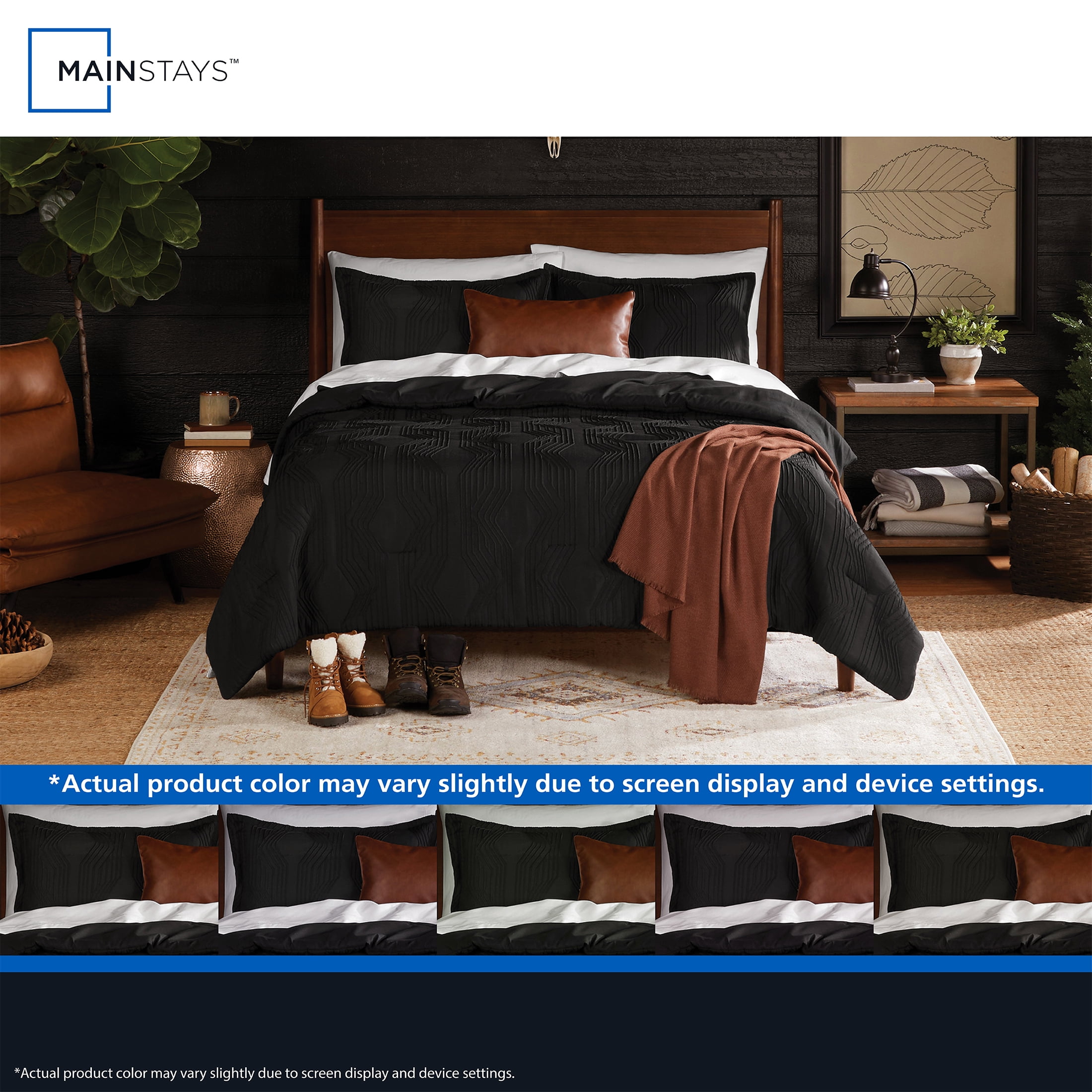 Mainstays Geo 4-Piece Black Comforter Set, Twin/Twin XL