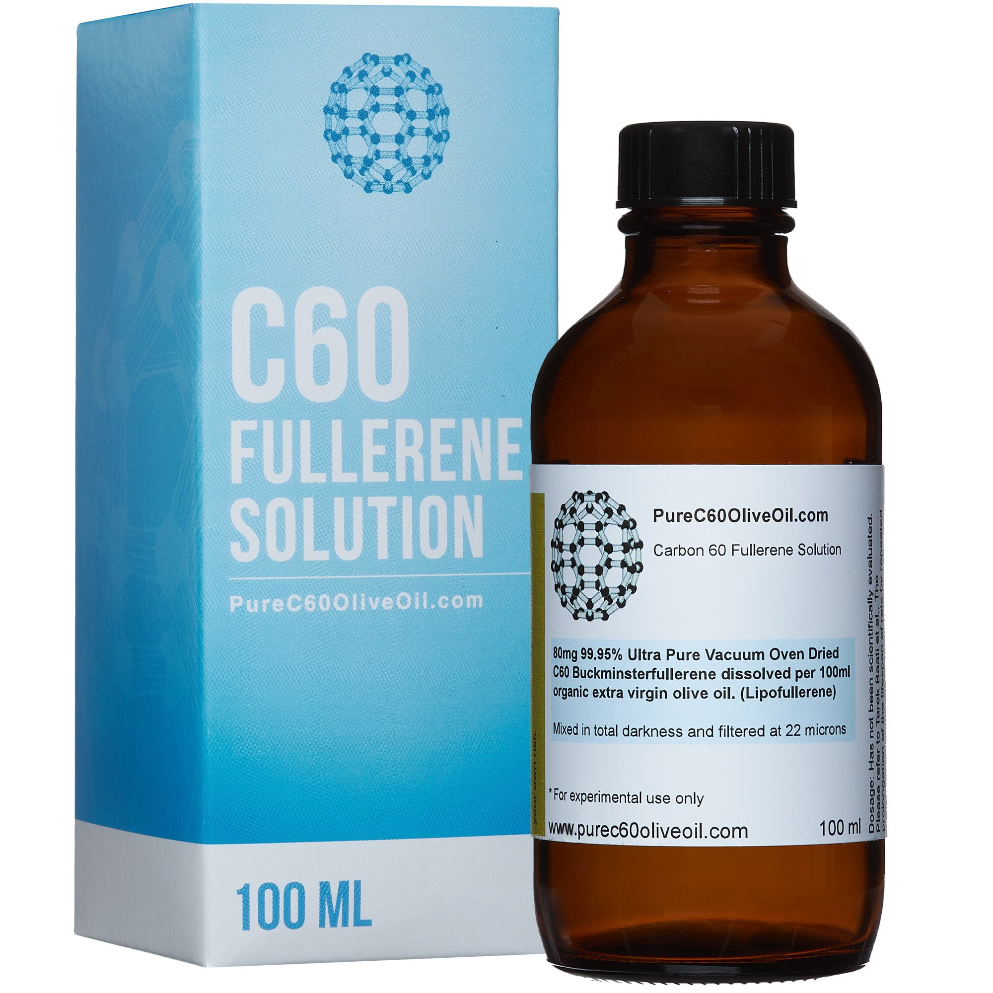 C60 Olive Oil 100ml - Organic Carbon 60 Supplement 99.95% Solvent Free - From The Global Leading Producer