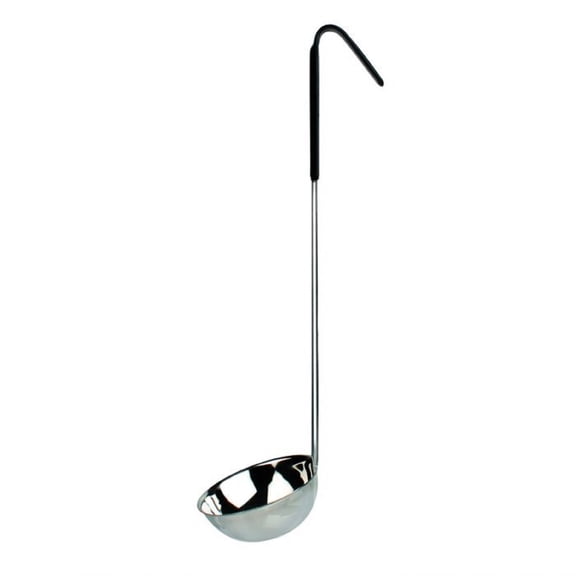 Truecraftware – 6 oz. Stainless Steel Ladle, 1 - Piece Construction, Coated Hooked Handle, Black Color