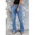 thumbnail image 4 of ABPHQTO Denim acampanado con botones delanteros de talle medio azul claro para mujer, 4 of 5