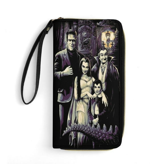 The Munsters Leather Wallet with Wristlet Credit Card Holder Zipper Clutch Stylish Purse for Women Men