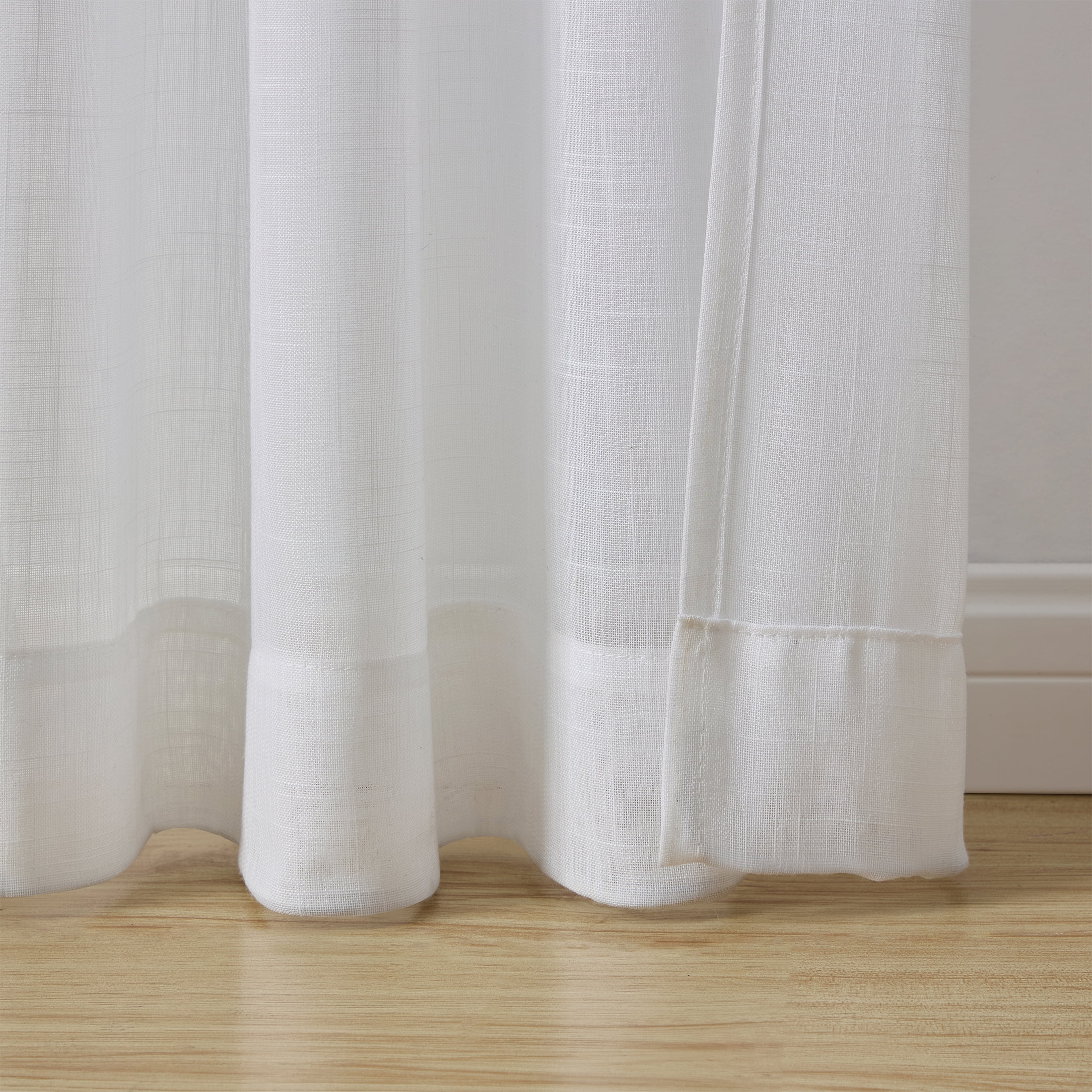 Mainstays Sheer Curtain Panel Pair with Attached Valance, Set of 2, White, 37"W x 63"L