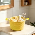 thumbnail image 4 of Dongrere Woven Round Storage Basket with Handles, Desktop Small Bin, Storage Organizer for Bathroom Living Room Bedroom Use, 6.6x4.7 Inch, Yellow, 4 of 6
