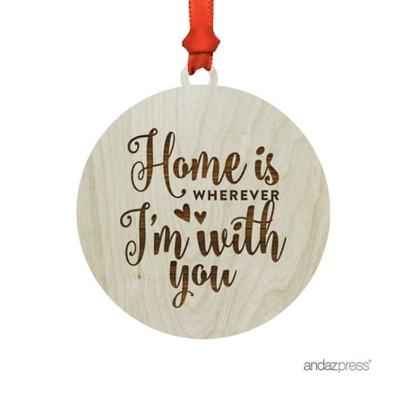 Laser Engraved Wood Christmas Ornament with Gift Bag, Home is Wherever I'm With You, Adventure, Traveler Present (Best Xmas Present Ideas)