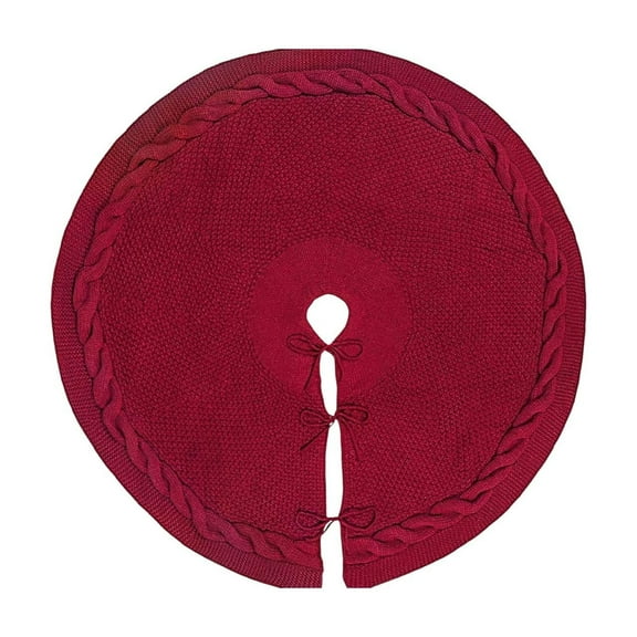 24in Christmas Tree Skirt Red Knitted Vintage Xmas Tree Knit Decoration for Rustic Farmhouse Party Decor