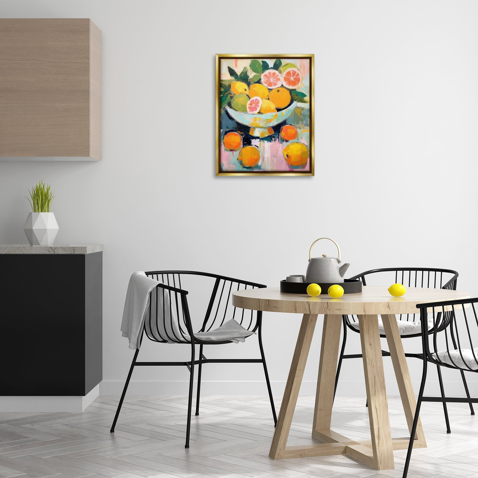 Stupell Industries Abstract Citrus Still Life Food & Beverage Painting Gold Floater Framed Canvas Art Print Wall Art, 17 x 21