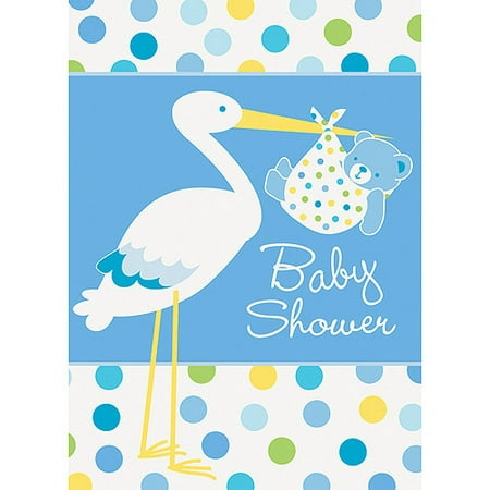 Blue Stork Baby Shower Invitations, 8ct