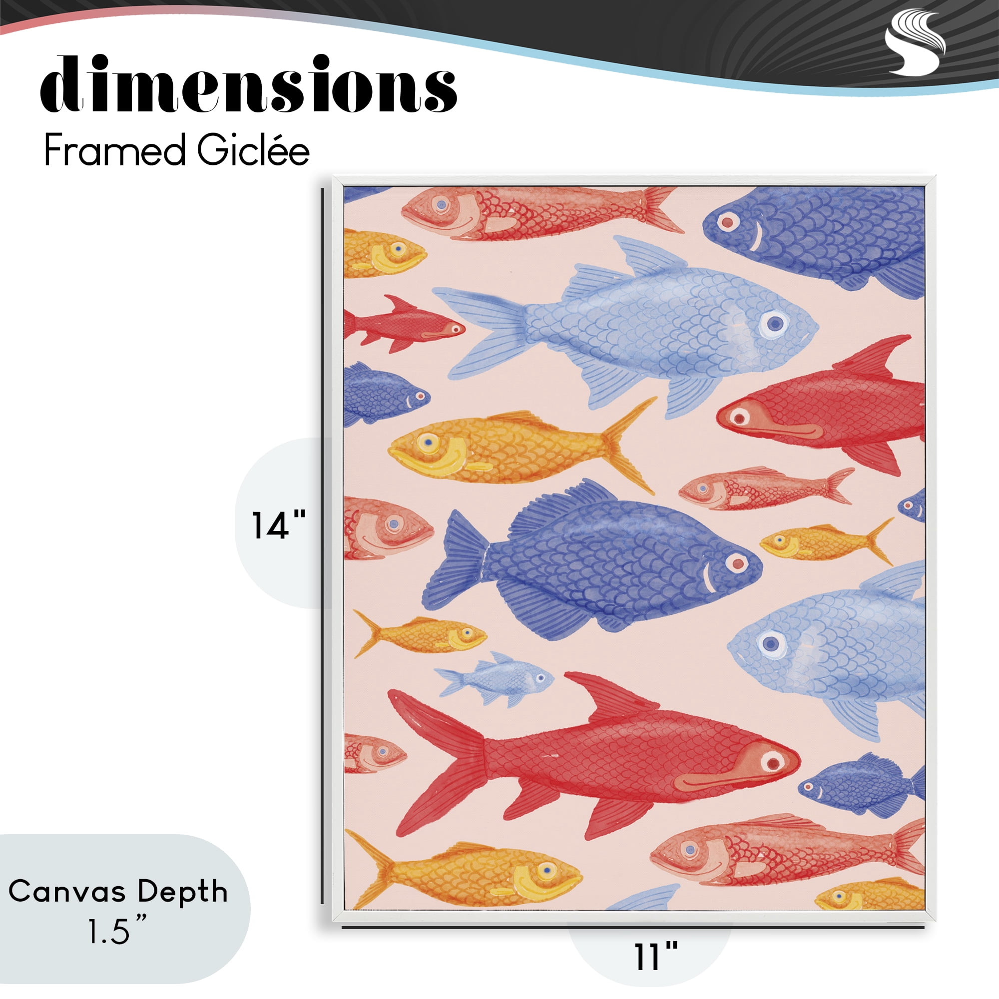 Stupell Industries Red Yellow and Blue Fish White Framed Giclee Art, design by The Paper Curator