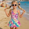 thumbnail image 3 of COEQINE Girls One Piece Swimsuit with Skirt Sleeveless Cute Skirted Bathing Suit Hawaiian Swimwear for Kids 3-4 Years, Summer Swim Dress for Water Play, Pink Yellow Teal Tie-dye, 3 of 8