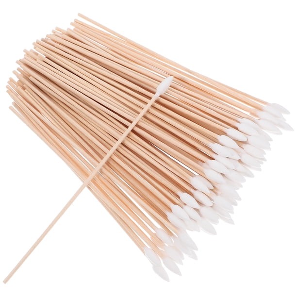 100 bastoncillos de algodón desechables de un solo cabezal con mango de madera, bastoncillos largos para uso industrial, maquillaje y limpieza