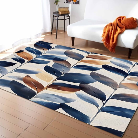 Area Rugs Indoor Non-Slip Rectangle Rug 4x6 Ft Vintage Leaf Colorful Blue Yellow Gradient Leaves Texture Rug Rubber Backing Floor Mats Non Shedding Home Decor Carpet for Entryway Living Room