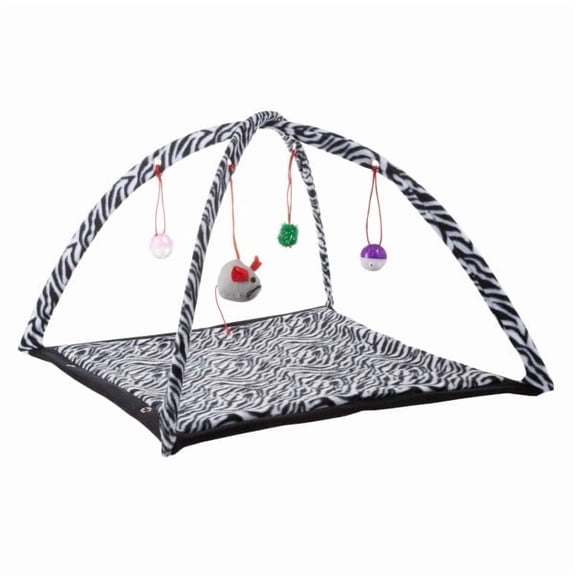 PETMAKER Foldable Cat Activity Center with 4 Hanging Toys (Zebra Print)