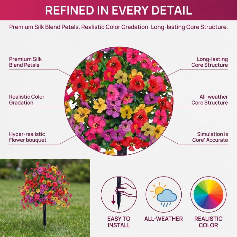 2Pcs Artificial Flowers with Ground Stakes for Outdoors, 22" UV Resistant Fake Flowers for Garden Porch Patio Decoration, No Fade Faux Floral Garden Stakes for Yard Window Box, Mixed Colors