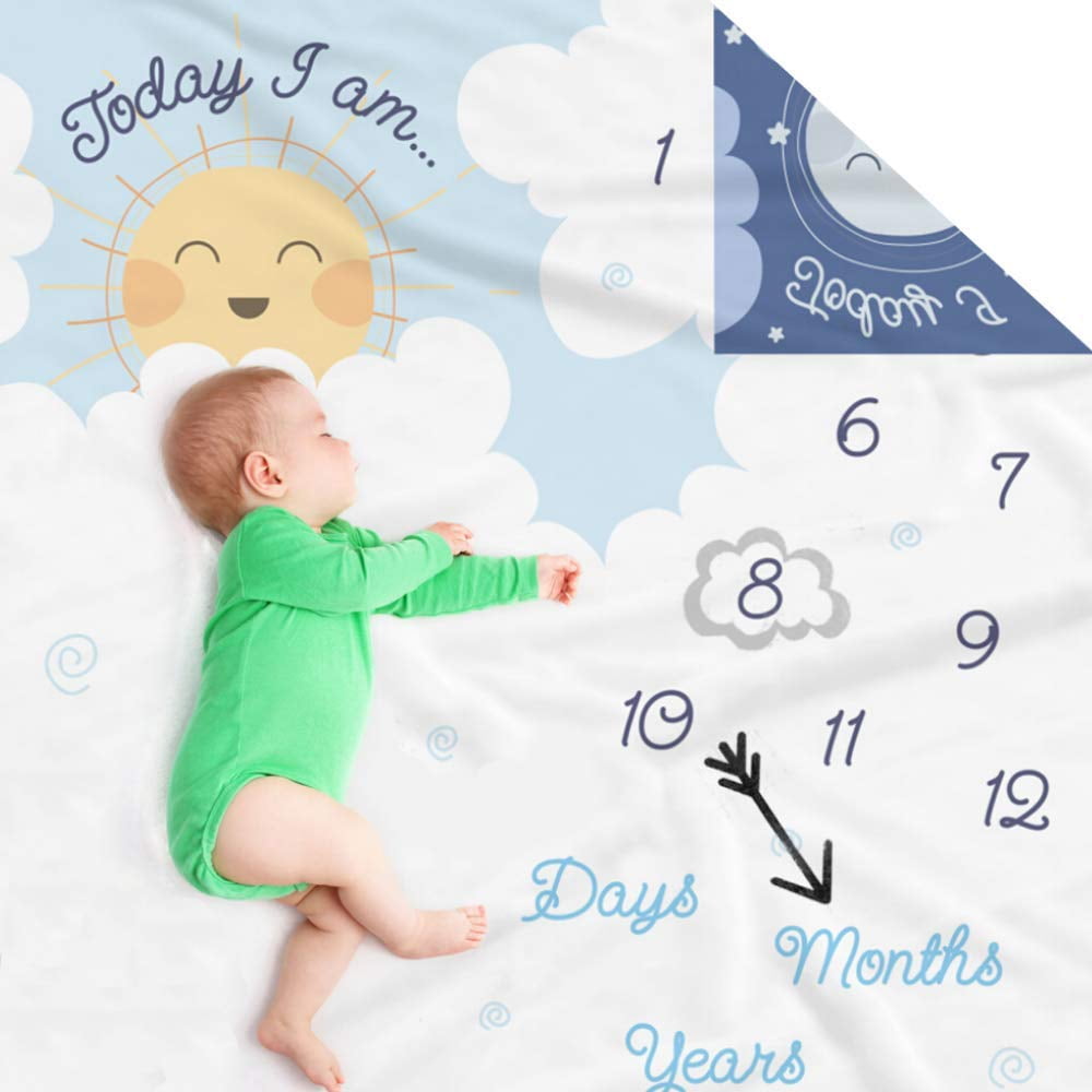 Double Sided Monthly Baby Milestone Blanket Month Blanket for Baby