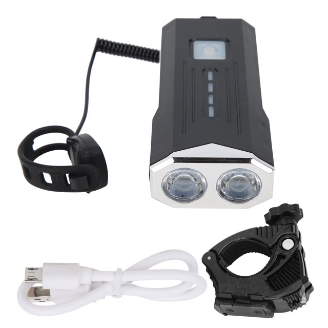 Luz delantera para bicicleta, linterna impermeable, bocina de advertencia, recargable por USB para ciclismo, color plateado