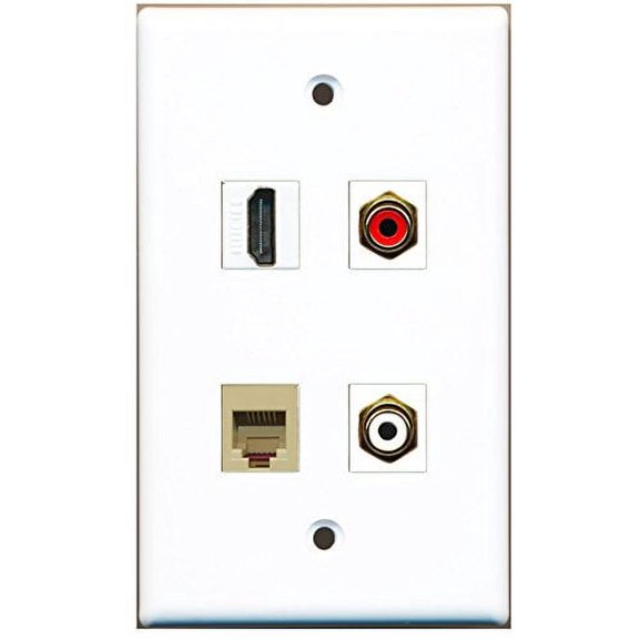 RiteAV - 1 Port HDMI 1 Port RCA Red 1 Port RCA White 1 Port Phone RJ11 RJ12 Beige Wall Plate