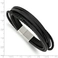 thumbnail image 3 of Primal Steel Stainless Steel Brushed Black Leather Multi Strand 8 Inch Bracelet, 3 of 7