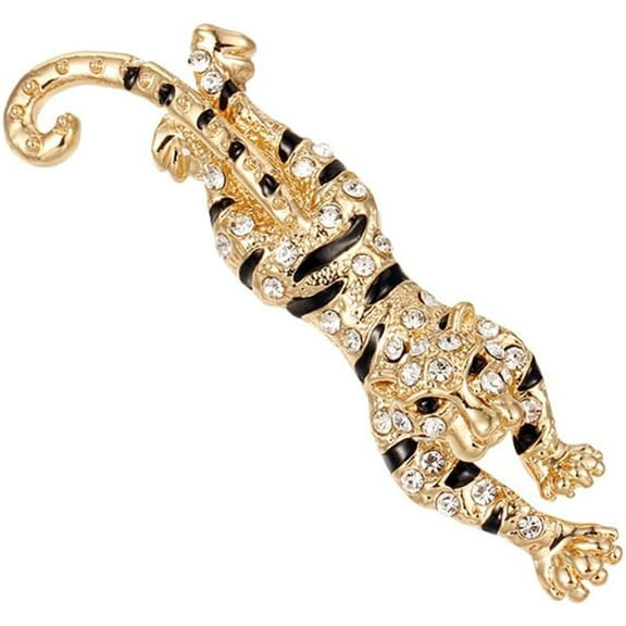 Punk Tiger Brooch for Women Rhinestone Roaring Tiger Gold Plated Animal Lapel Pin Domineering Cool Coat Collar Brooches for Men Suit Personalized Accessories Boutonniere Pins Party Clothing Jewelry