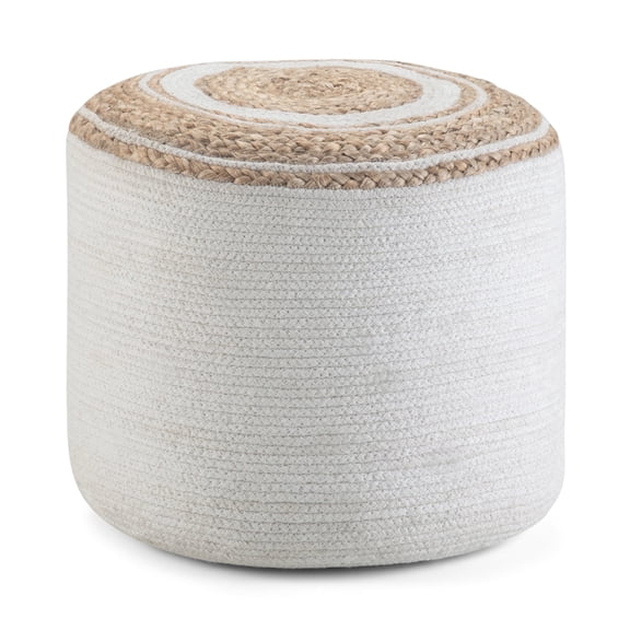 Simpli Home Serena 18 inch Wide Boho Round Braided Pouf in Natural Jute and Cotton