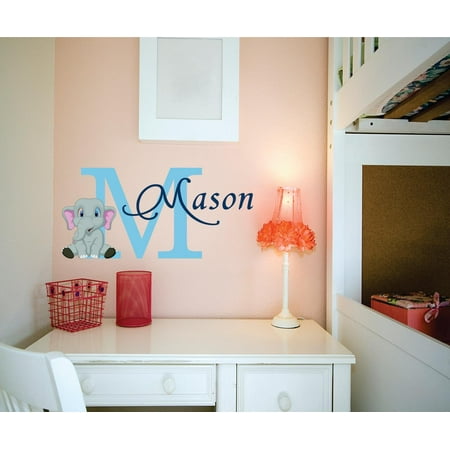- Personalized Name Vinyl Decal Sticker Custom Initial Wall Art Baby Boy Nursery Elephant Decor 16 Inches X 26 Inches
