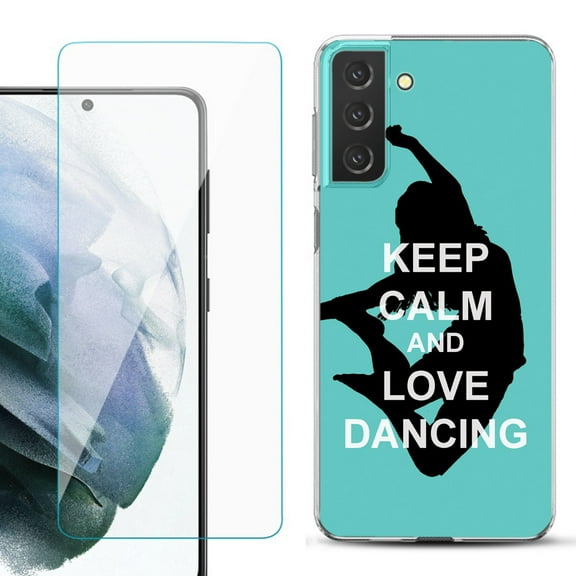 Slim-Fit TPU Fashion Phone Case for Samsung Galaxy S21 FE 5G Fan Edition, with Tempered Glass Screen Protector, by OneToughShield ® - Keep Calm / Dancing