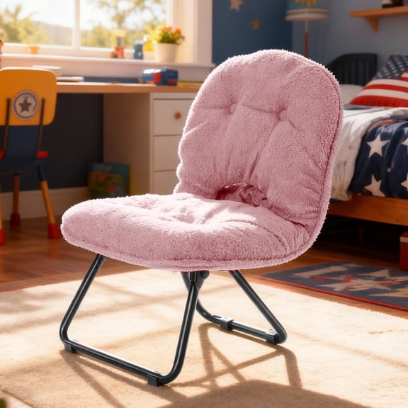 Teddy Fleece Saucer Chair Pink Folding Portable Accent Chair 110lbs Capacity,for Home&Camping