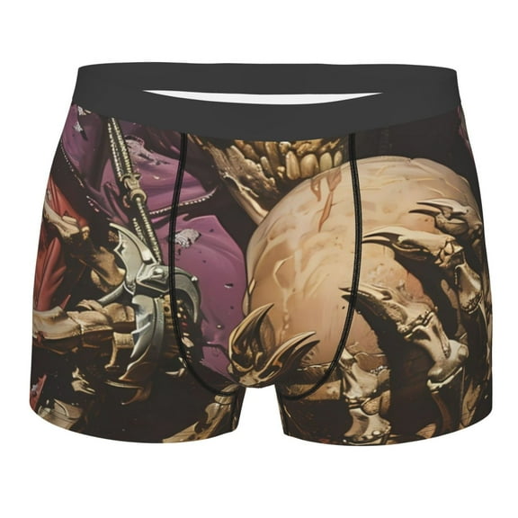 Salouo Eerie Skull Holding Another Print Men's Boxer Briefs,Breathable Underwear Elastic Waistband Briefs for Men -Small