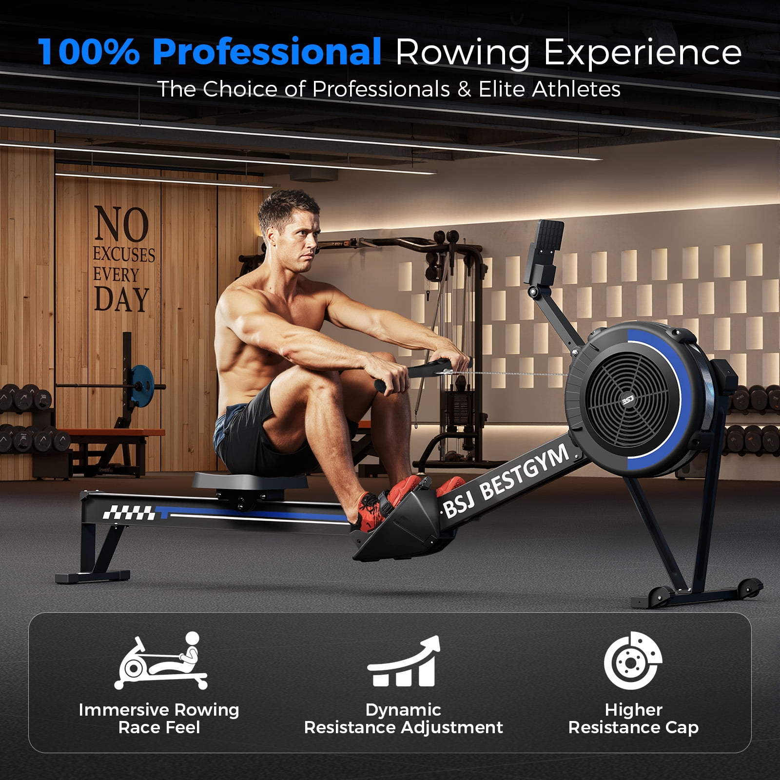 Rowing Machines for Home,  Adjustable Air Resistance Rower Machine with Extra Long Rail, Ergonomic Comfort Seat, Device Holder, Easy Storage
