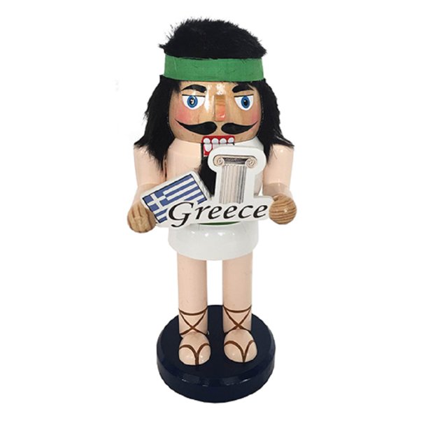 Greek Man Holding Greece Flag and Column Wooden Christmas Nutcracker 10