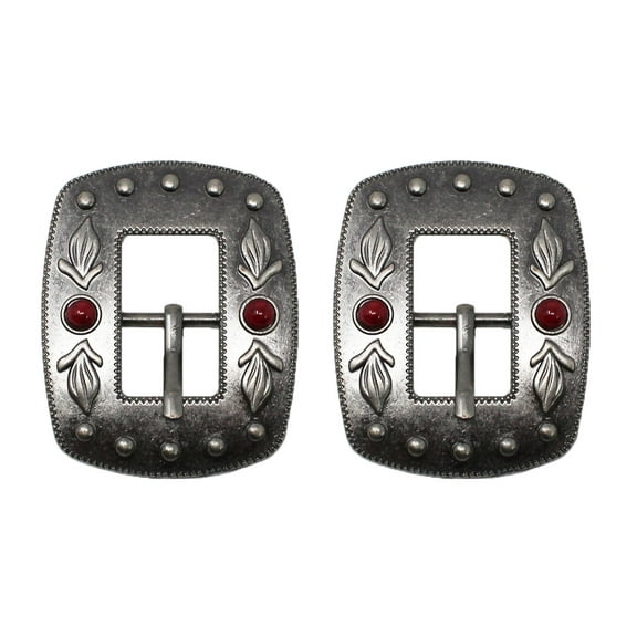Horse Set of 2 Tack 3/4" Antique Nickle Finish Buckles w/ Red Stones 5835