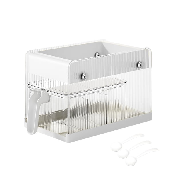 Yhmxh Utensilios de cocina Tarro de especias transparente de 2 niveles con asa, organizador deslizable multiusos para debajo del fregadero, organizador de baño y cocina. Muebles para cocina