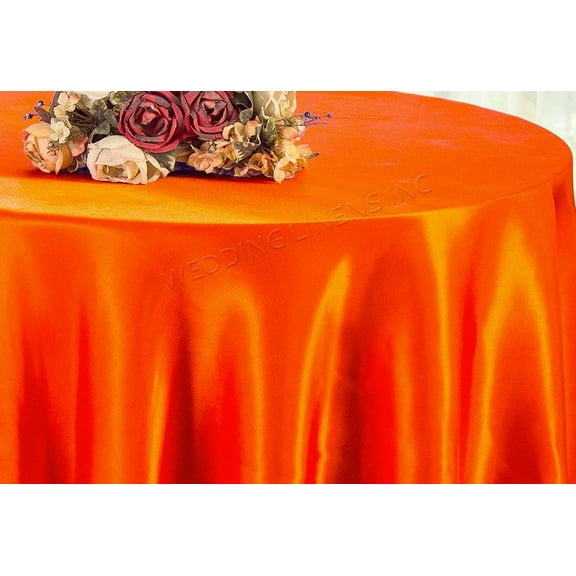 Wedding Linens Inc. 132 inch Round Satin Tablecloth Table Cover Linens - Orange