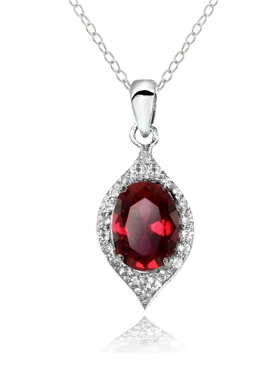 Created Ruby and White Topaz Sterling Silver Oval Fashion Necklace