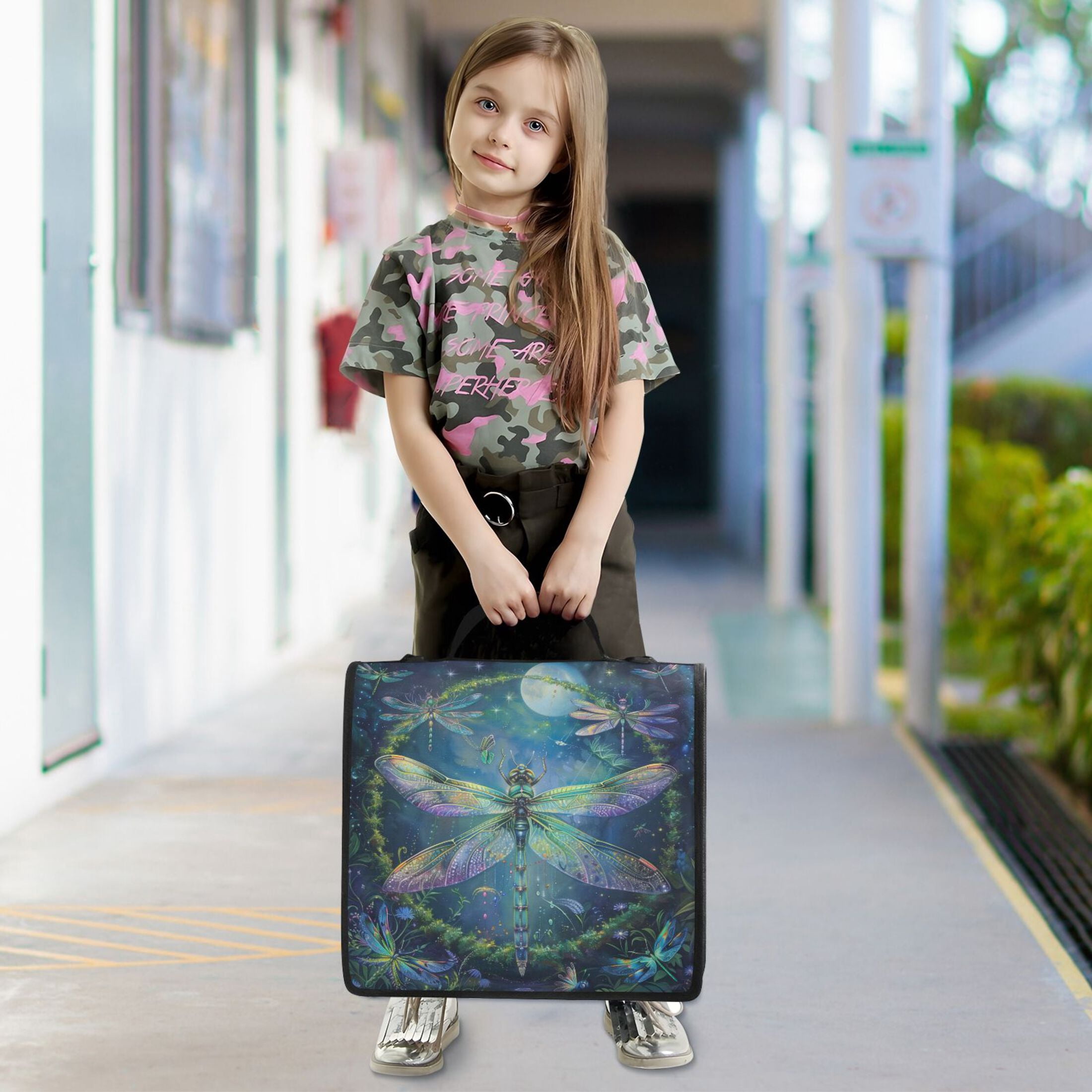 3 Ring Zipper Binder with Shoulder Strap Waterproof Trapper Keeper 2 Inch D-Ring 500 Sheets Capacity Beautiful Dragonflies